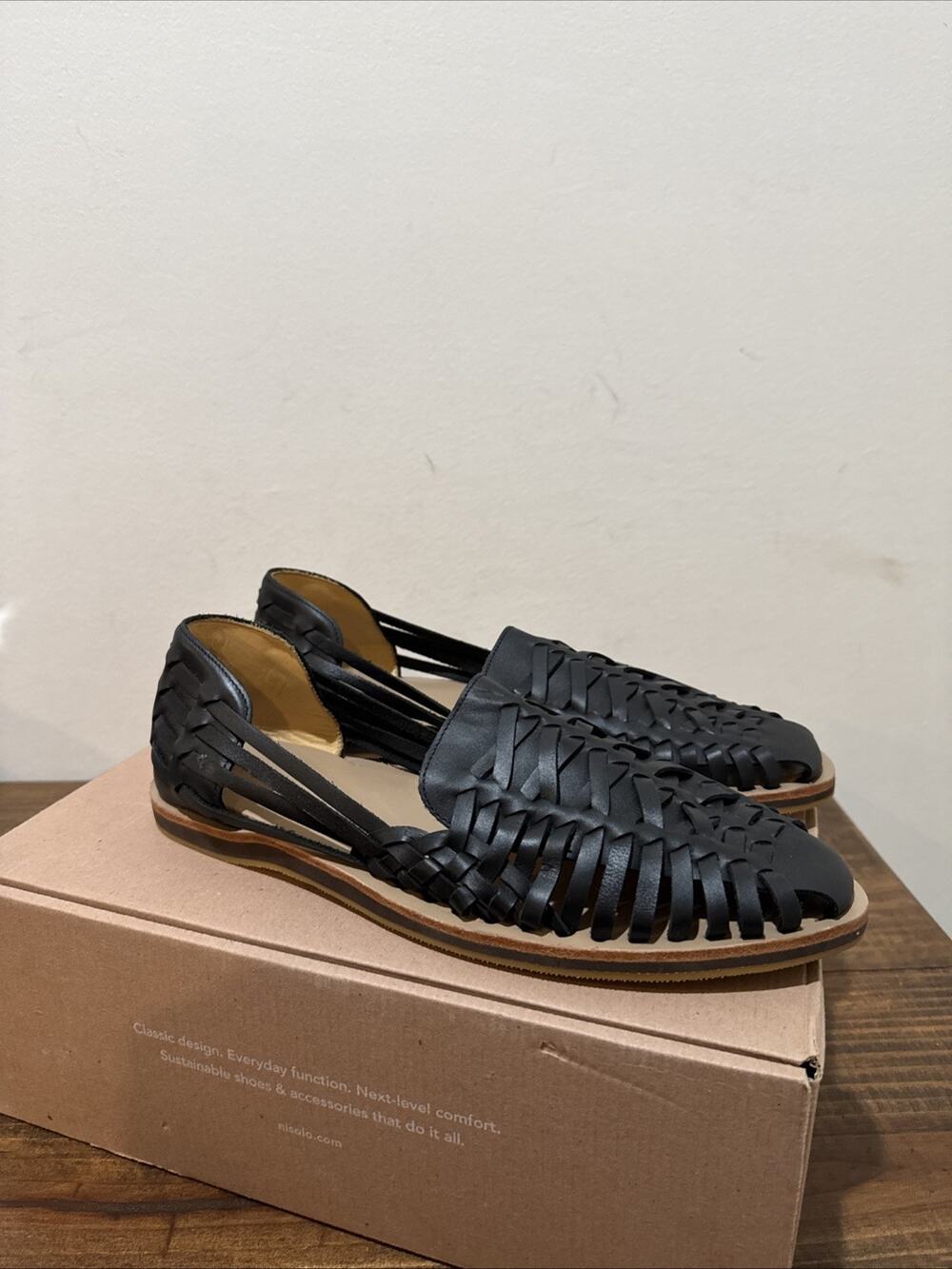 Nisolo Huarache Sandals Mens Size 12 Black Leather Msrp $153.98